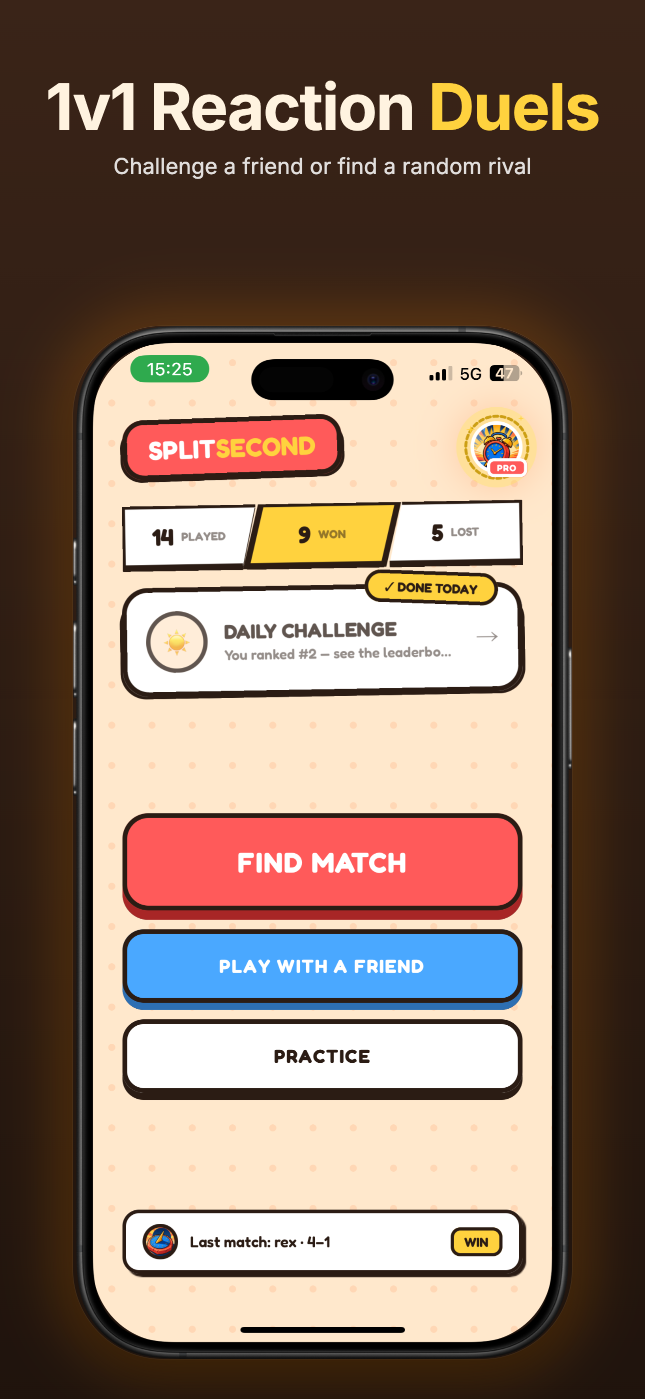 SplitSecond home screen